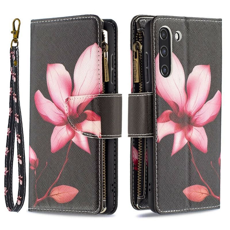 Capa De Couro Para Samsung Galaxy S21 FE Bolso Com Zíper Flor