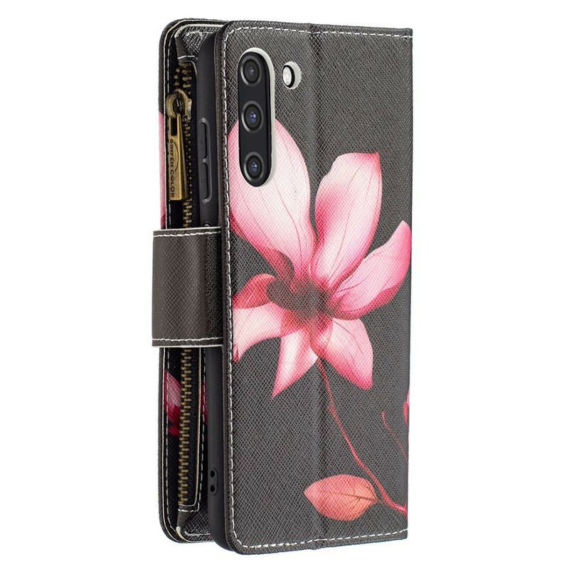 Capa De Couro Para Samsung Galaxy S21 FE Bolso Com Zíper Flor