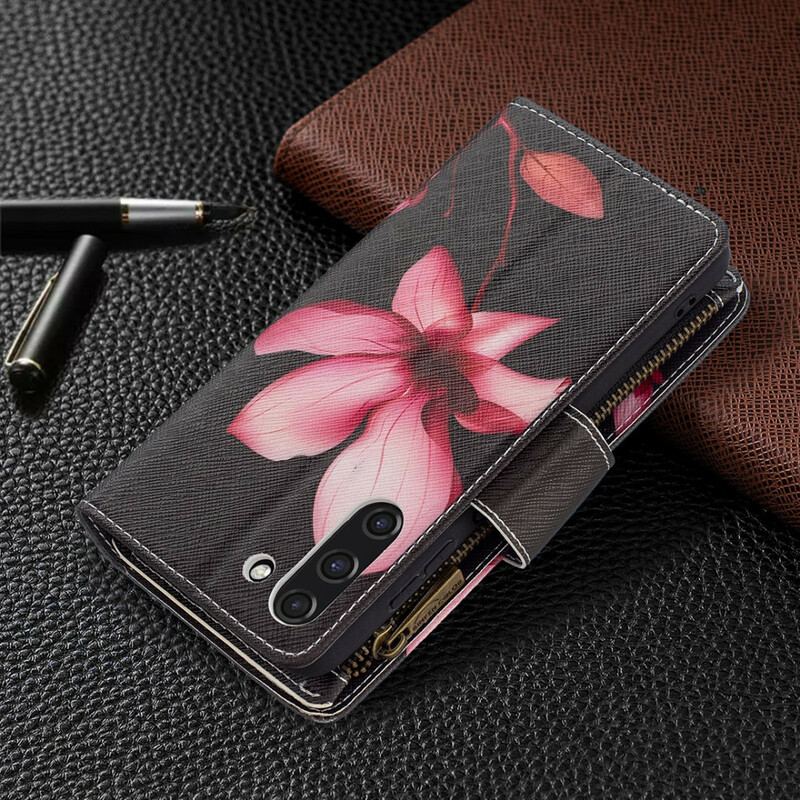 Capa De Couro Para Samsung Galaxy S21 FE Bolso Com Zíper Flor