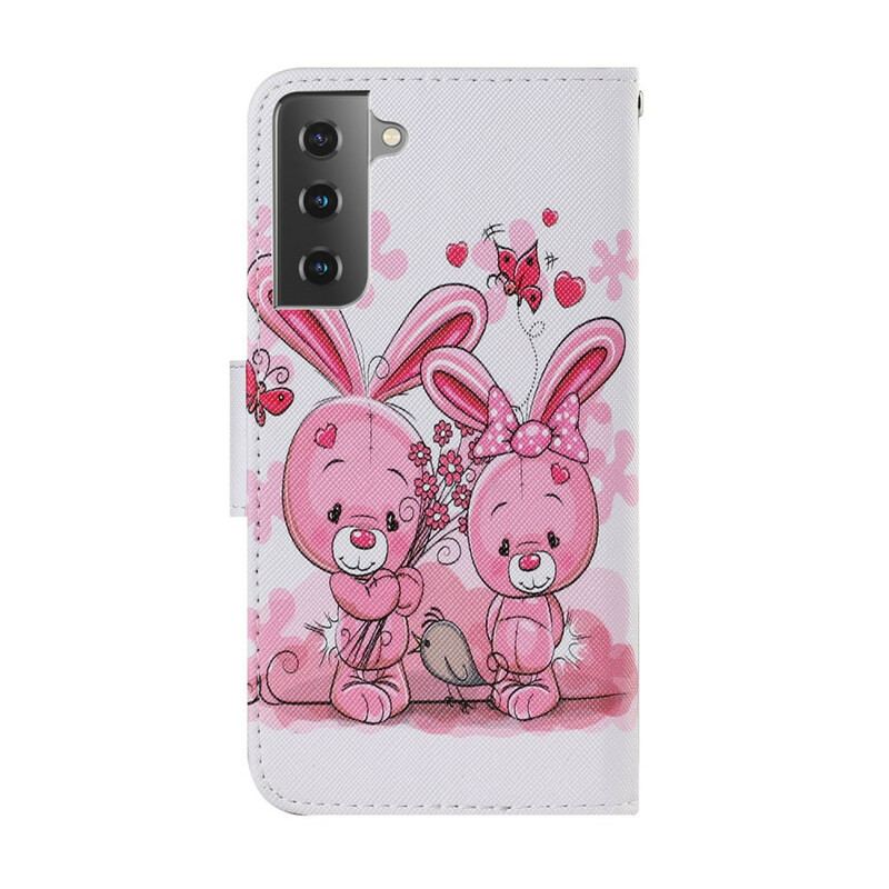 Capa De Couro Para Samsung Galaxy S21 FE Coelhos