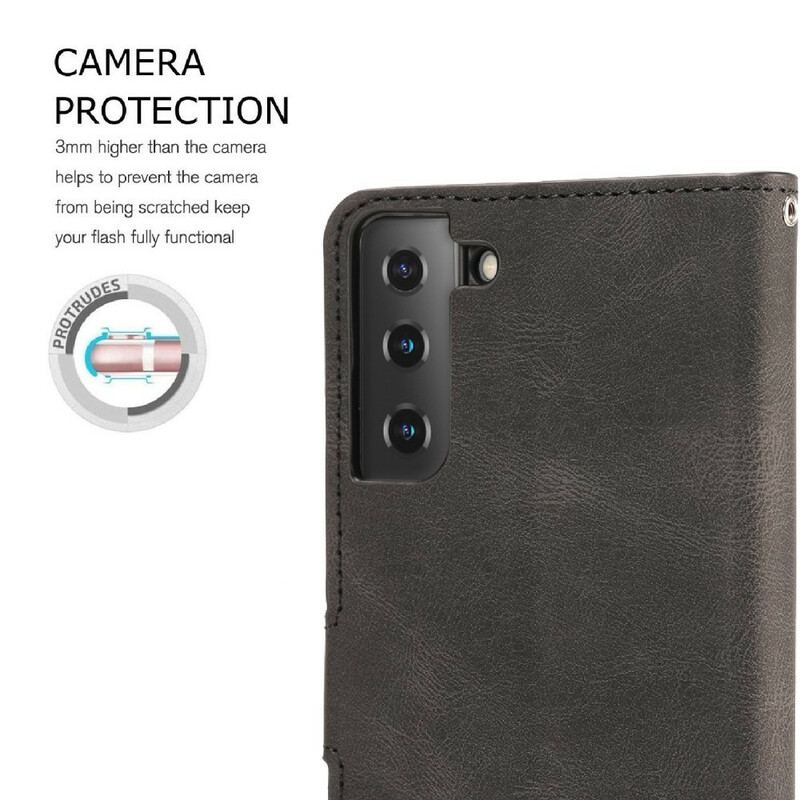 Capa De Couro Para Samsung Galaxy S21 FE De Cordão Efeito De Couro Com Tiras