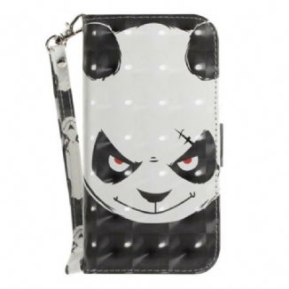 Capa De Couro Para Samsung Galaxy S21 FE De Cordão Panda Irritado Com Cordão