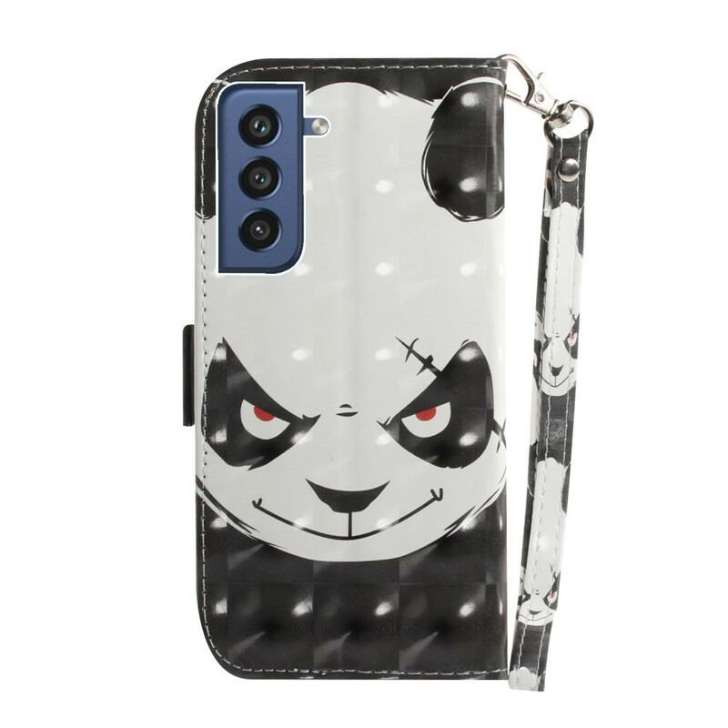 Capa De Couro Para Samsung Galaxy S21 FE De Cordão Panda Irritado Com Cordão