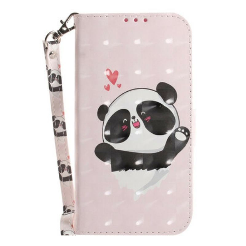 Capa De Couro Para Samsung Galaxy S21 FE De Cordão Panda Love Com Cordão