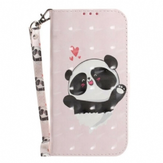 Capa De Couro Para Samsung Galaxy S21 FE De Cordão Panda Love Com Cordão