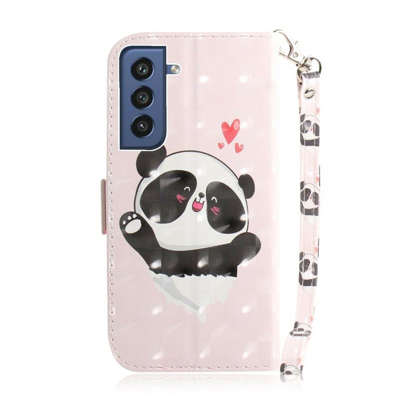 Capa De Couro Para Samsung Galaxy S21 FE De Cordão Panda Love Com Cordão