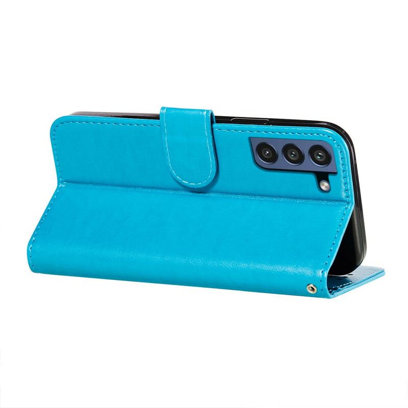 Capa De Couro Para Samsung Galaxy S21 FE De Cordão Strappy Série De Cores Sólidas