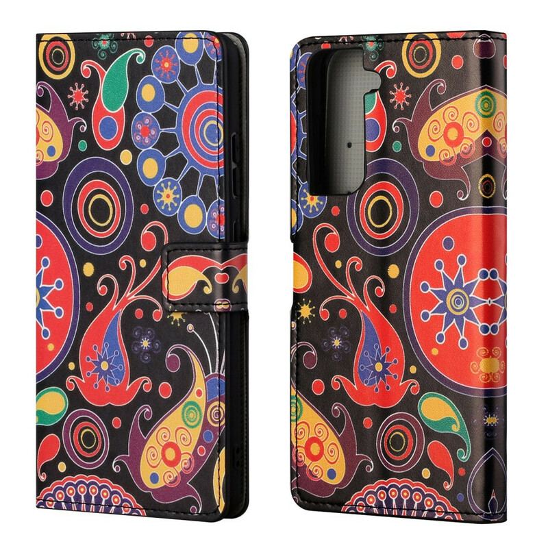 Capa De Couro Para Samsung Galaxy S21 FE Design Da Galáxia