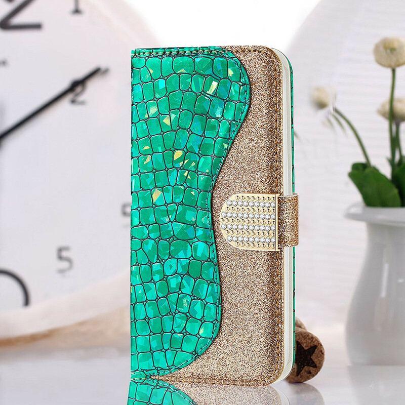 Capa De Couro Para Samsung Galaxy S21 FE Diamantes De Crocodilo