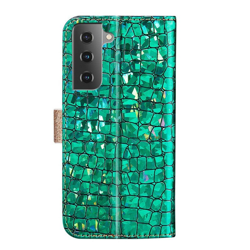 Capa De Couro Para Samsung Galaxy S21 FE Diamantes De Crocodilo