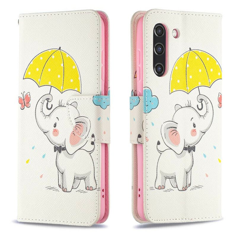 Capa De Couro Para Samsung Galaxy S21 FE Elefante Bébé