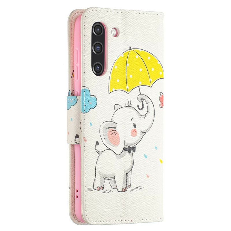 Capa De Couro Para Samsung Galaxy S21 FE Elefante Bébé