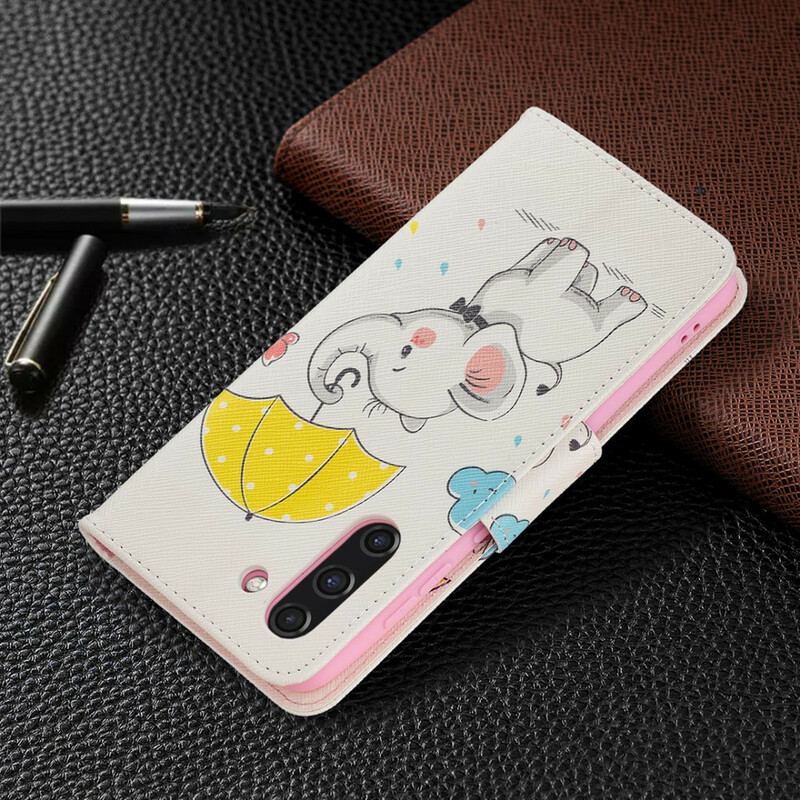 Capa De Couro Para Samsung Galaxy S21 FE Elefante Bébé