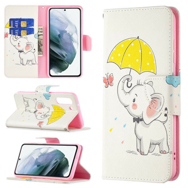 Capa De Couro Para Samsung Galaxy S21 FE Elefante Bébé