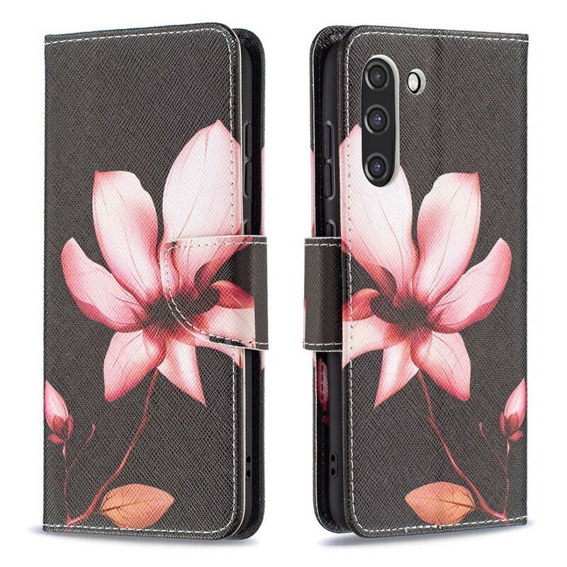 Capa De Couro Para Samsung Galaxy S21 FE Flor Rosa