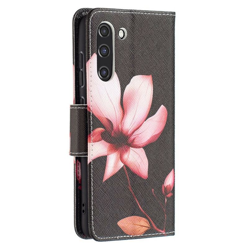 Capa De Couro Para Samsung Galaxy S21 FE Flor Rosa