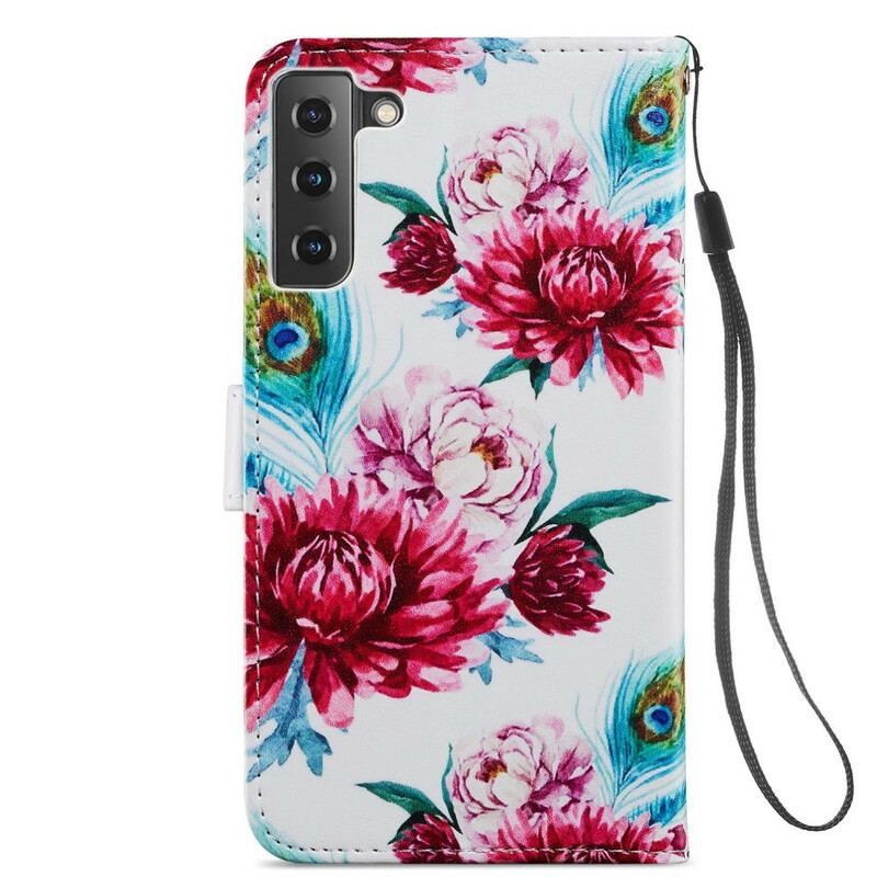 Capa De Couro Para Samsung Galaxy S21 FE Flores Intensas