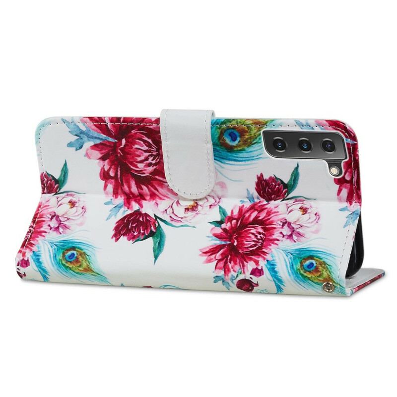 Capa De Couro Para Samsung Galaxy S21 FE Flores Intensas