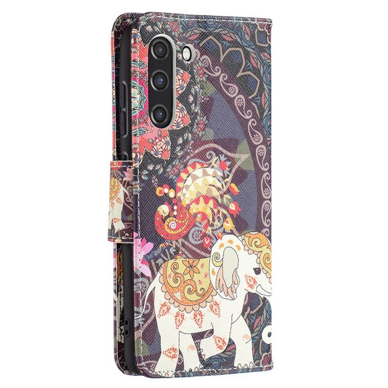 Capa De Couro Para Samsung Galaxy S21 FE Mandala De Elefantes Étnicos