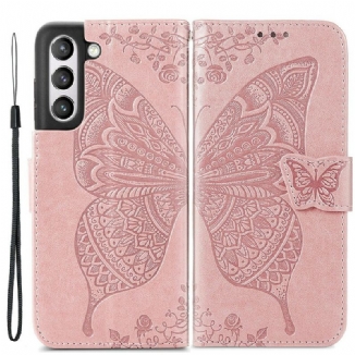 Capa De Couro Para Samsung Galaxy S21 FE Meia Borboleta