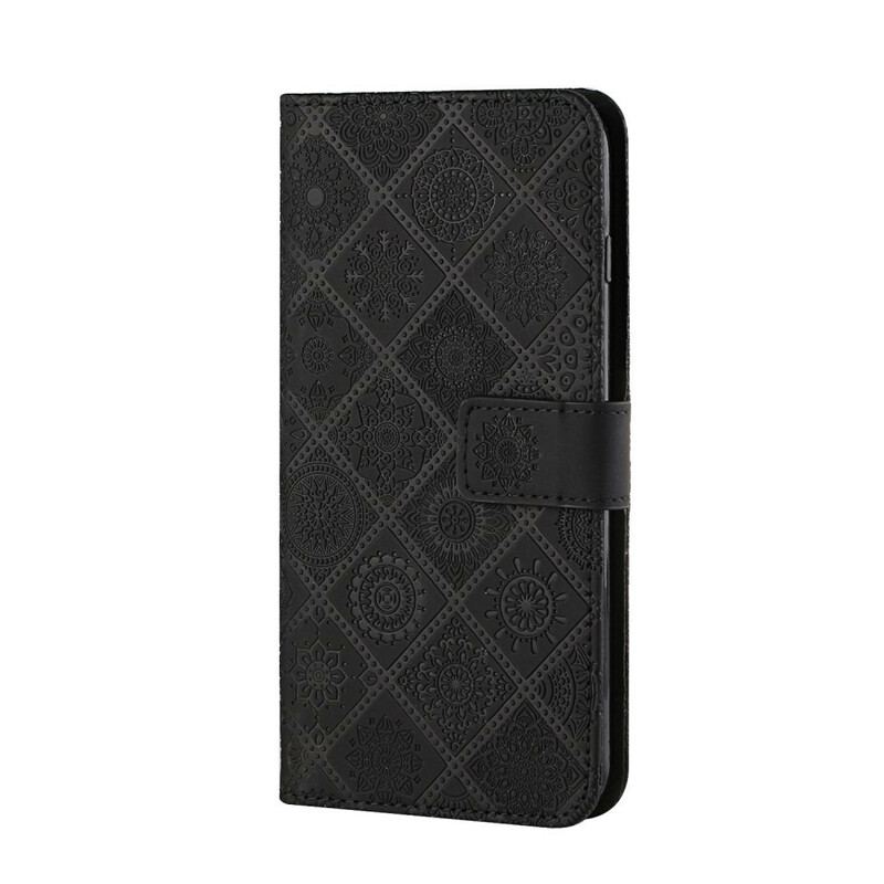 Capa De Couro Para Samsung Galaxy S21 FE Padrão De Tapeçaria