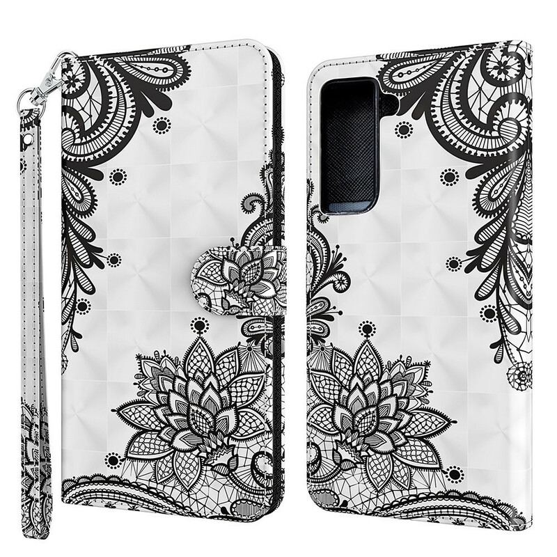 Capa De Couro Para Samsung Galaxy S21 FE Renda Chique