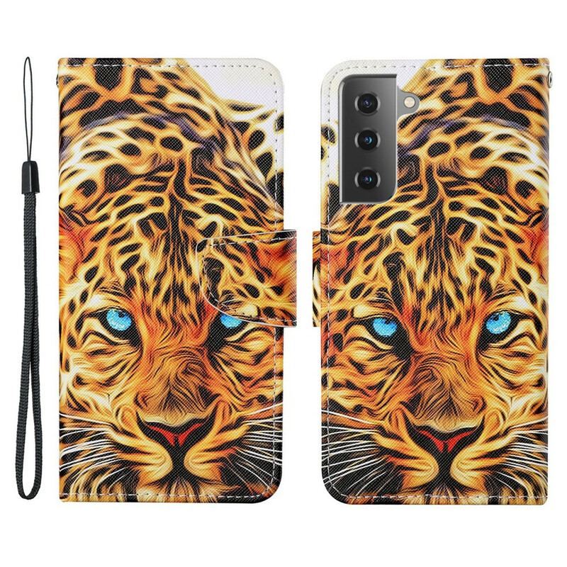 Capa De Couro Para Samsung Galaxy S21 FE Tigre Com Cordão