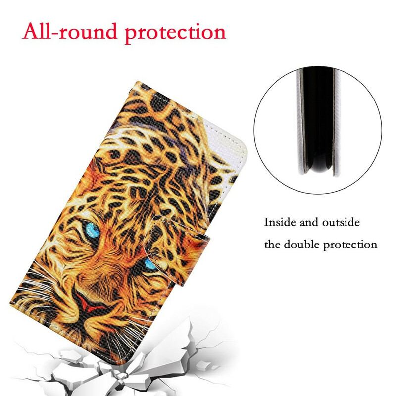 Capa De Couro Para Samsung Galaxy S21 FE Tigre Com Cordão