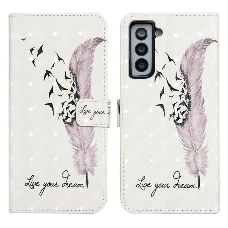 Capa De Couro Para Samsung Galaxy S21 FE Viva Seu Sonho