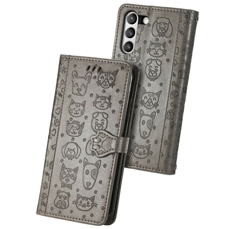 Capa Em Pele Para Samsung Galaxy S21 FE Animais Animados