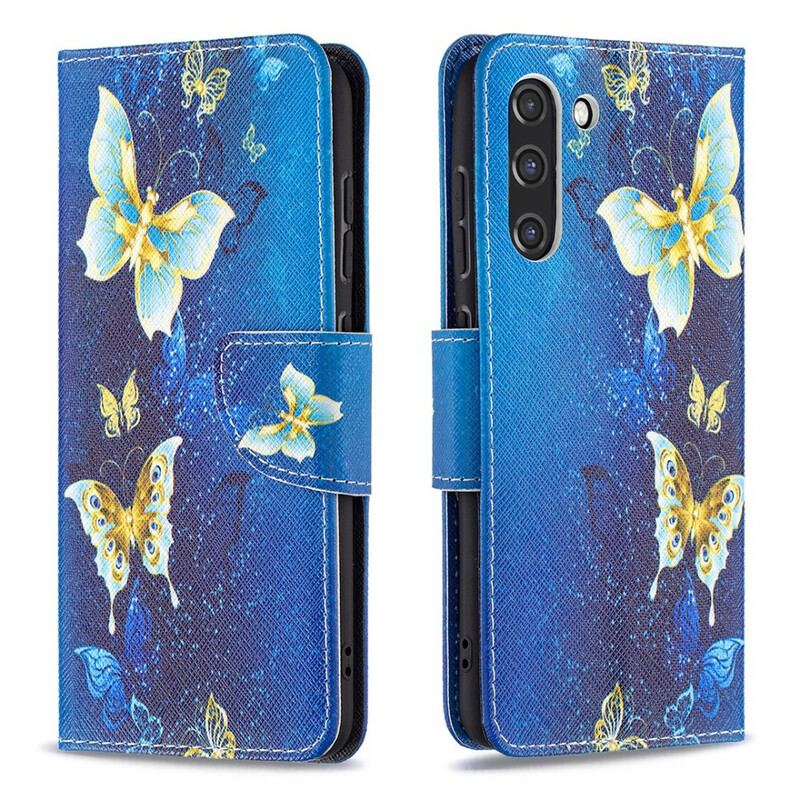 Capa Em Pele Para Samsung Galaxy S21 FE Borboletas Reis