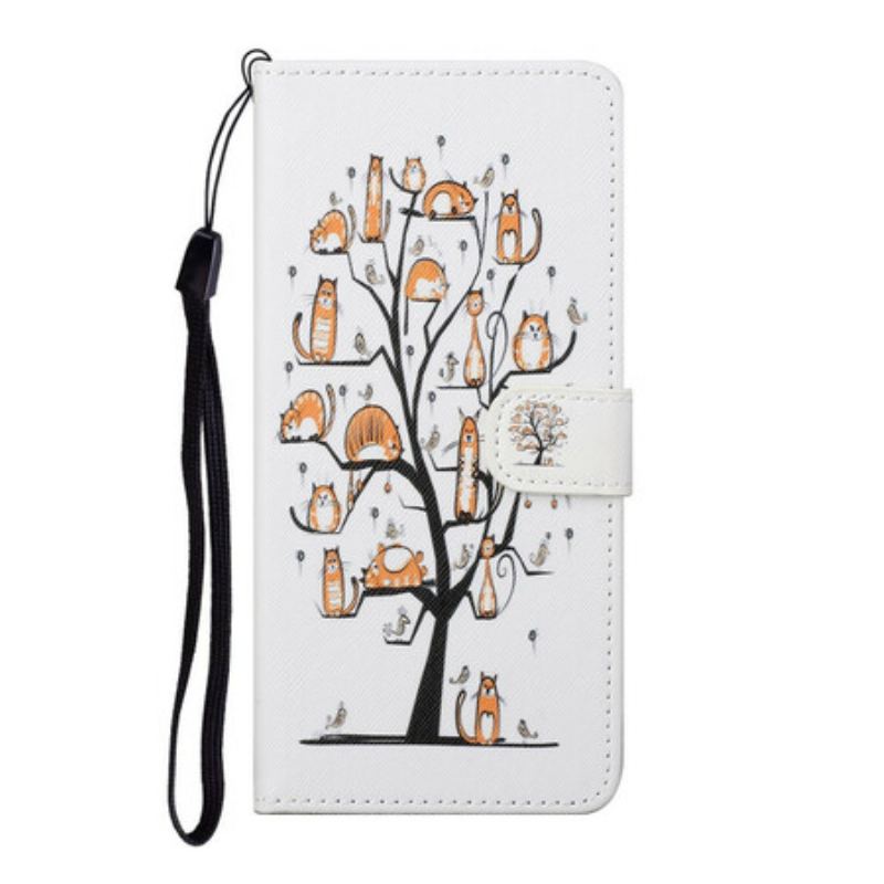 Capa Em Pele Para Samsung Galaxy S21 FE De Cordão Gatos Divertidos Com Alça