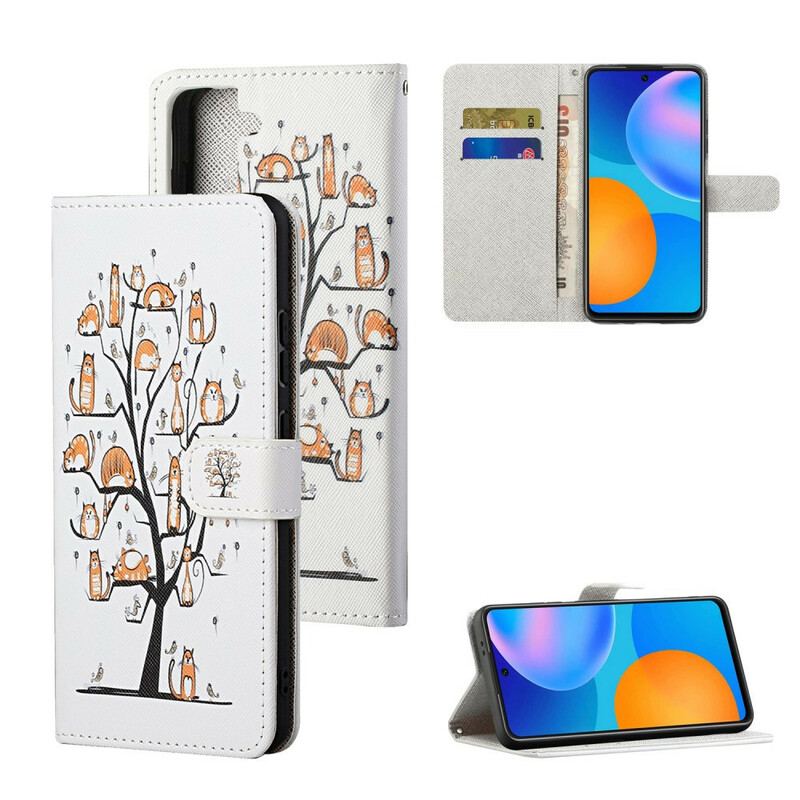 Capa Em Pele Para Samsung Galaxy S21 FE De Cordão Gatos Divertidos Com Alça