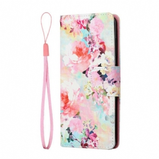 Capa Em Pele Para Samsung Galaxy S21 FE De Cordão Vintage Strappy Floralies