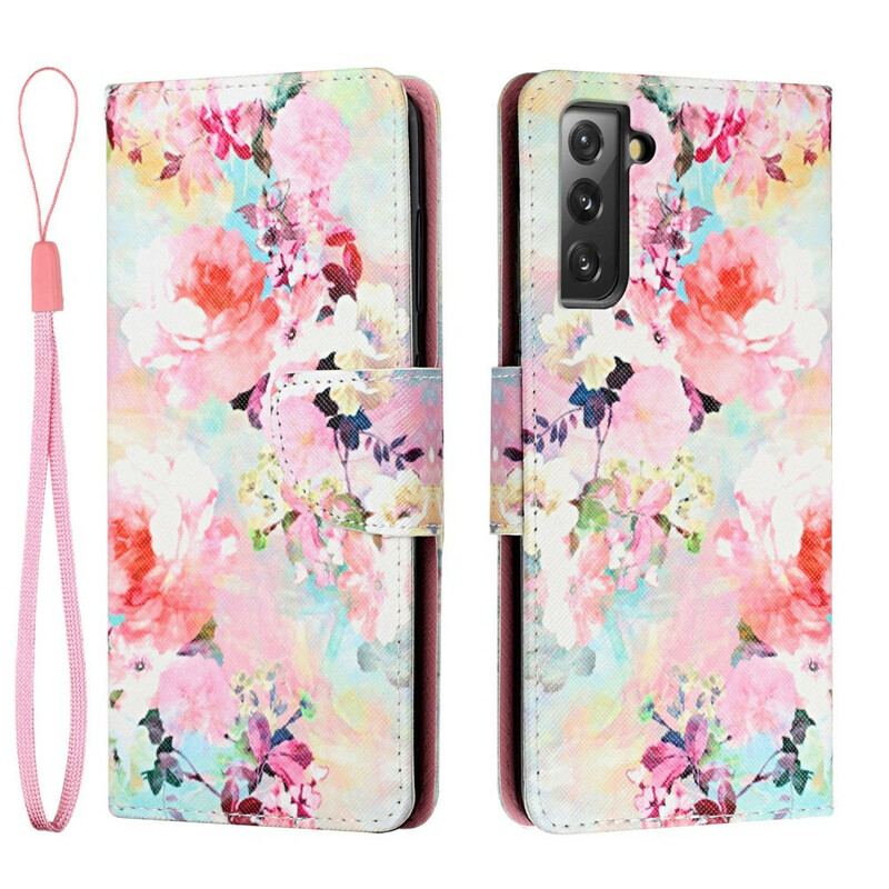 Capa Em Pele Para Samsung Galaxy S21 FE De Cordão Vintage Strappy Floralies