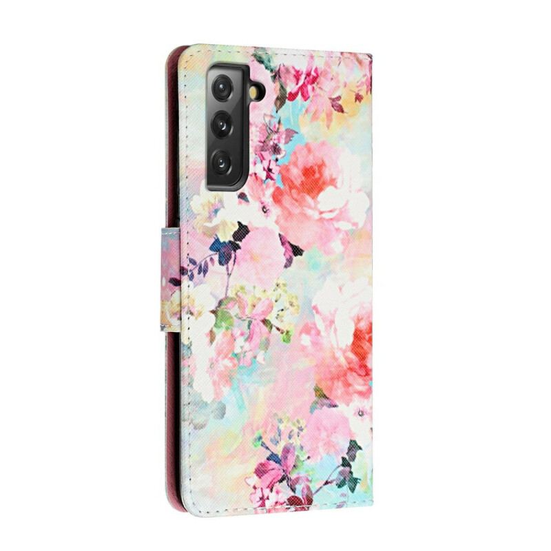 Capa Em Pele Para Samsung Galaxy S21 FE De Cordão Vintage Strappy Floralies