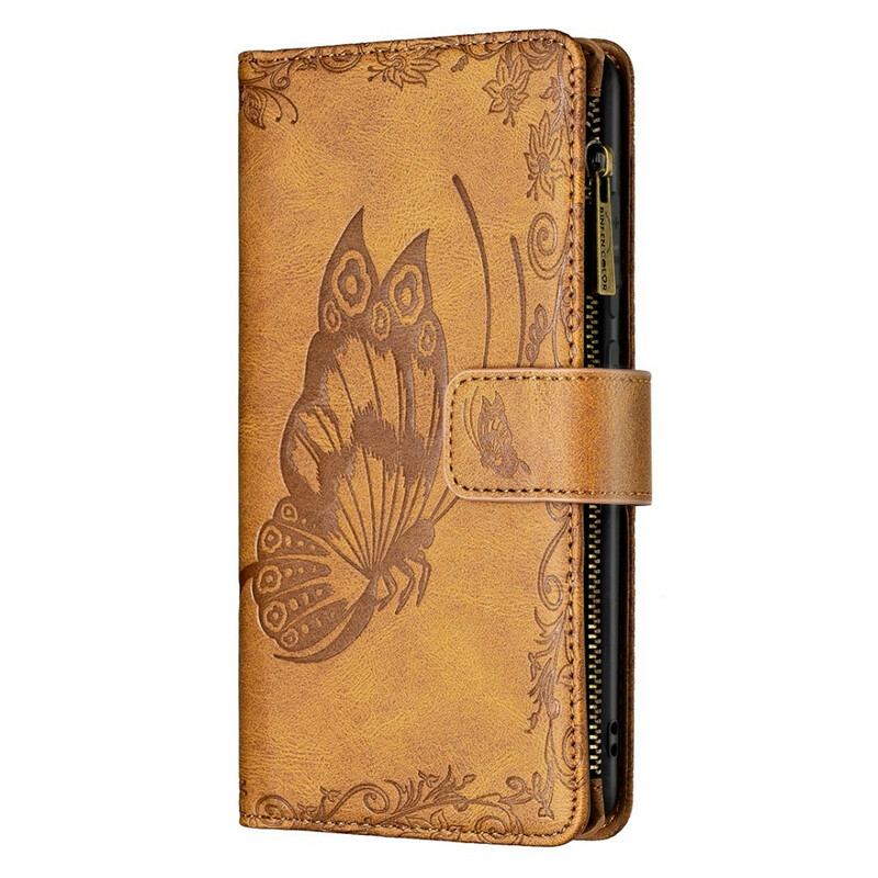 Capa Flip Para Samsung Galaxy S21 FE Bolso Com Zíper Barroco Borboleta