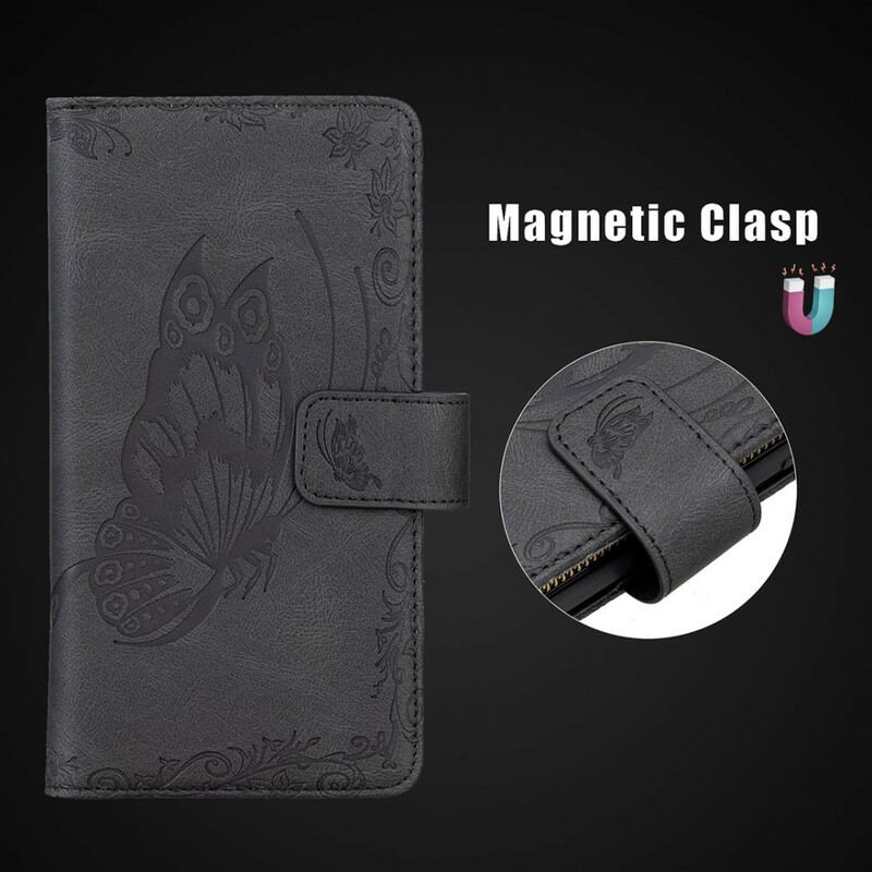 Capa Flip Para Samsung Galaxy S21 FE Bolso Com Zíper Barroco Borboleta