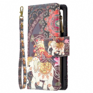 Capa Flip Para Samsung Galaxy S21 FE Bolso Elefante Com Zíper