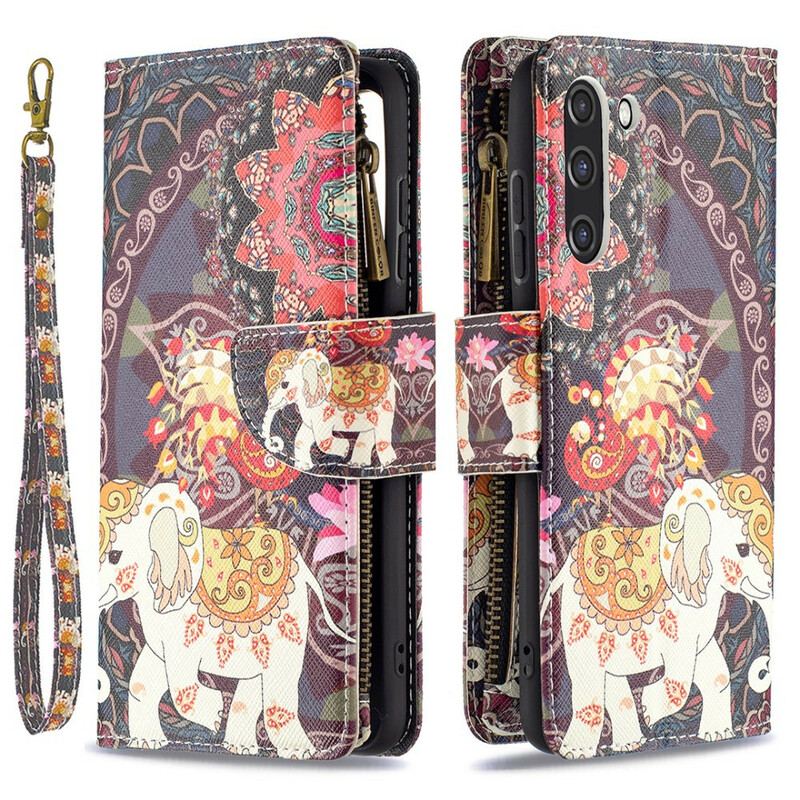 Capa Flip Para Samsung Galaxy S21 FE Bolso Elefante Com Zíper