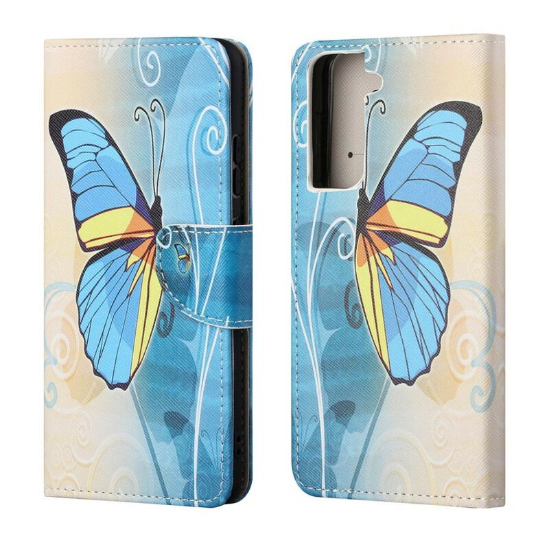 Capa Flip Para Samsung Galaxy S21 FE Borboletas