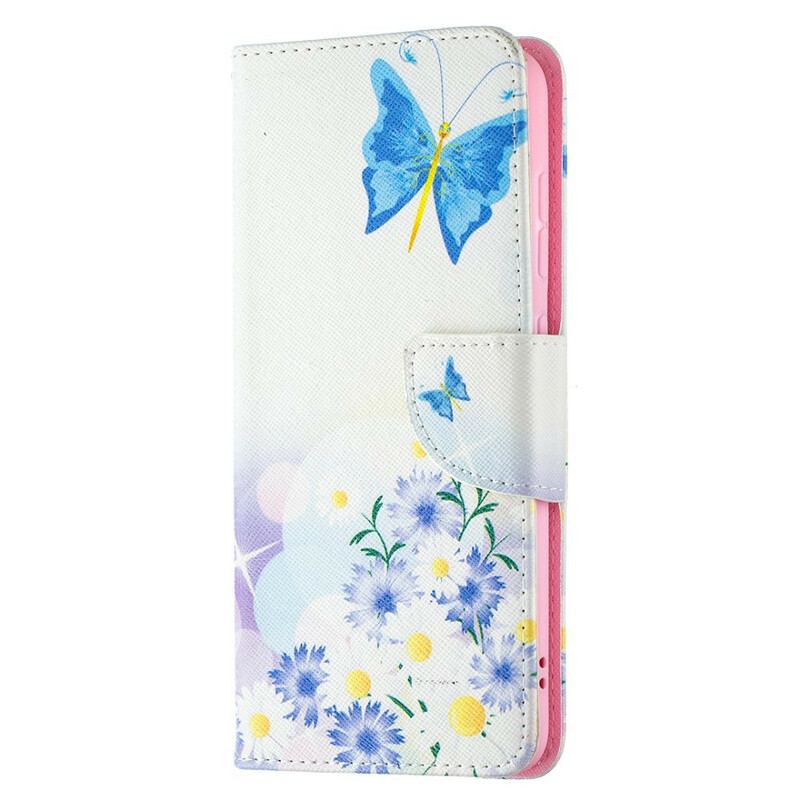 Capa Flip Para Samsung Galaxy S21 FE Borboletas E Flores Pintadas