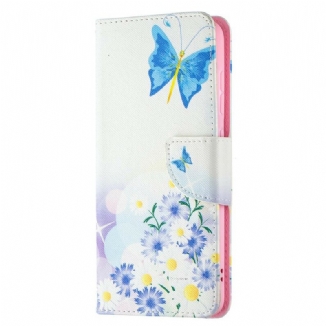 Capa Flip Para Samsung Galaxy S21 FE Borboletas E Flores Pintadas