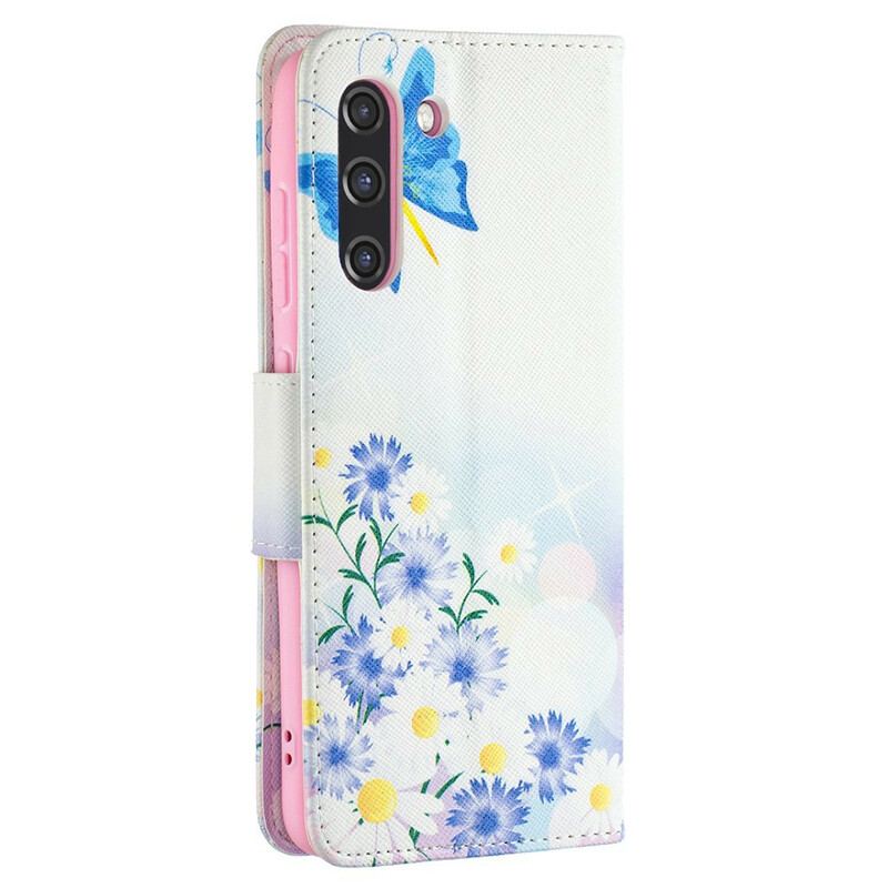 Capa Flip Para Samsung Galaxy S21 FE Borboletas E Flores Pintadas