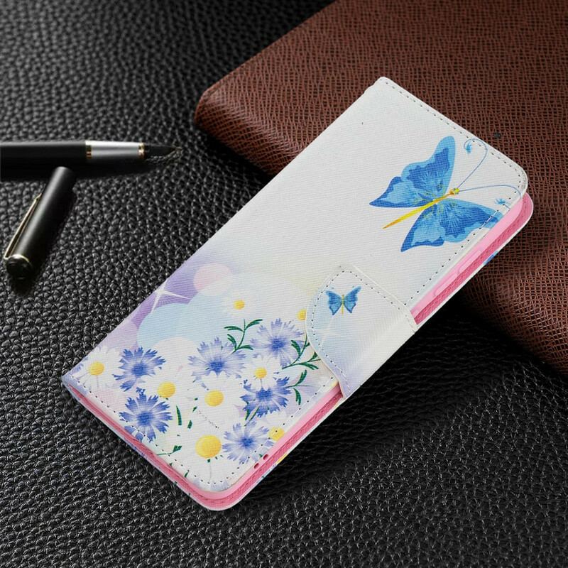 Capa Flip Para Samsung Galaxy S21 FE Borboletas E Flores Pintadas