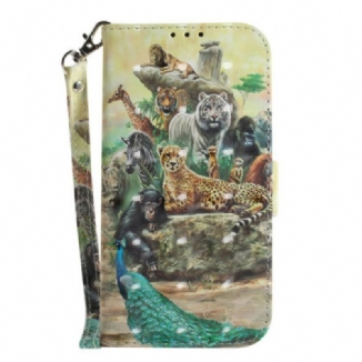 Capa Flip Para Samsung Galaxy S21 FE De Cordão Animais De Safári Tanga