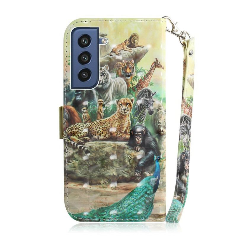 Capa Flip Para Samsung Galaxy S21 FE De Cordão Animais De Safári Tanga