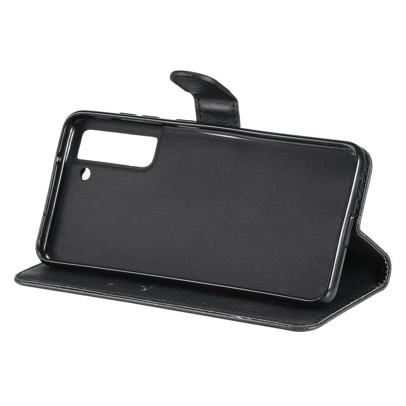 Capa Flip Para Samsung Galaxy S21 FE De Cordão Efeito De Couro Com Tiras