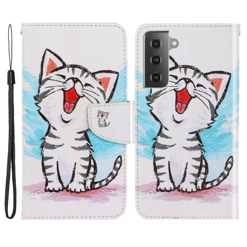 Capa Flip Para Samsung Galaxy S21 FE De Cordão Gatinho Cor Strappy