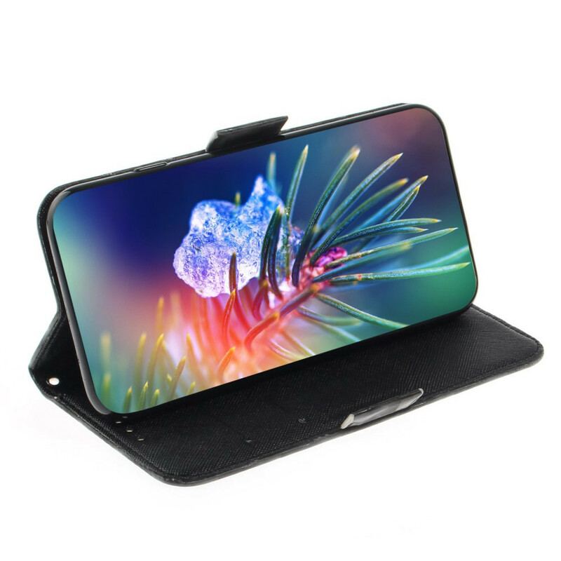 Capa Flip Para Samsung Galaxy S21 FE De Cordão Gato Cinzento Com Alça